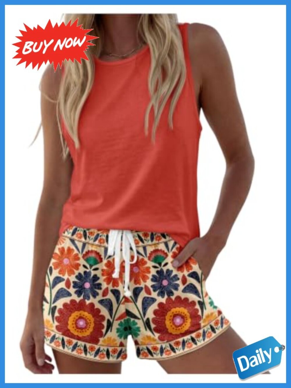 SOLY HUX 2 Piece Shorts Set Tank Top Floral Print Pockets Summer Beach Vacation